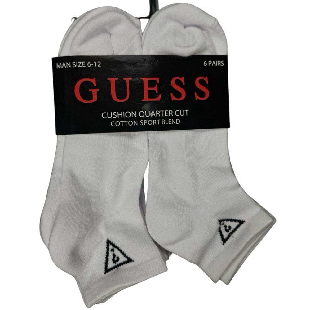 GUESS Mens Size 6-12 Crew Socks Cushion Quarter Cut 6 Pairs Cotton Sport Blend